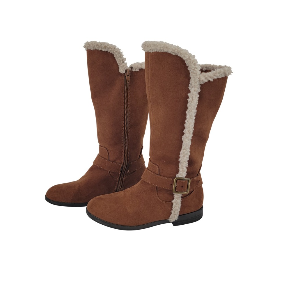 Thereabouts Faux Suede Tall Boots Kids 2 Brown Sherpa Trim Buckle Detail